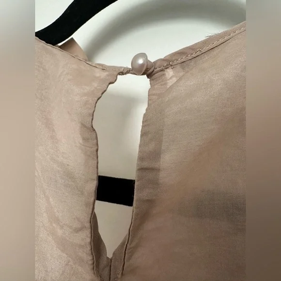 Alberto Makali 100% Silk Embroidered Ruffle Blouse Tan Boho Cottagecore Sz Small - Picture 5 of 6